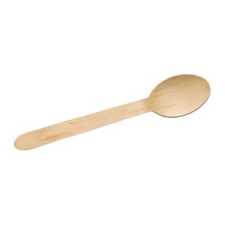 100  WOODEN CUTLERY DESSERT SPOONS