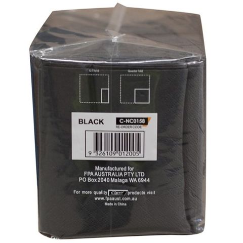 250'S COCKTAIL NAPKINS BLACK QTR FOLD