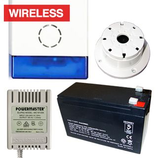 NETDIGITAL, Alarm accessory bundle, includes WP70A Battery Powered Wireless Siren & Strobe, 7AH Battery, 18V AC 1.33A plug pack, Top Hat screamer