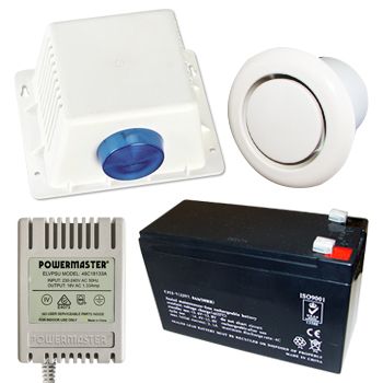 NETDIGITAL, Alarm accessory bundle, includes Box Style Cover, Siren/Horn, Strobe & Tamper switch, 12V 7AH Battery, 18V AC 1.33A plug pack, Flush Mount screamer