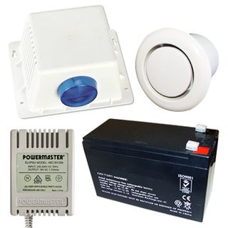 NETDIGITAL, Alarm accessory bundle, includes Box Style Cover, Siren/Horn, Strobe & Tamper switch, 12V 7AH Battery, 18V AC 1.33A plug pack, Flush Mount screamer