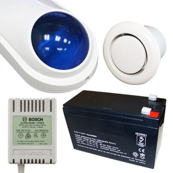 NETDIGITAL, Alarm accessory bundle, includes Slimline Style WHITE Cover, Siren/Horn, Strobe & Tamper switch (WP06), 12V 7AH Battery, 18V AC 1.33A plug pack, Flush Mount screamer
