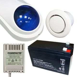 NETDIGITAL, Alarm accessory bundle, includes Slimline Style WHITE Cover, Siren/Horn, Strobe & Tamper switch (WP06), 12V 7AH Battery, 18V AC 1.33A plug pack, Flush Mount screamer