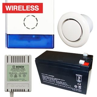 NETDIGITAL, Alarm accessory bundle, includes WP70A Battery Powered Wireless Siren & Strobe, 7AH Battery, 18V AC 1.33A plug pack, Flush mount screamer