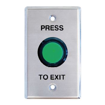 NETDIGITAL, Switch plate, Wall, Labelled "Press to Exit", Stainless steel, With large green illuminated push button, N/O and N/C contacts