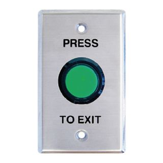 NETDIGITAL, Switch plate, Wall, Labelled "Press to Exit", Stainless steel, With large green illuminated push button, N/O and N/C contacts