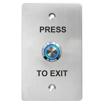NETDIGITAL, Switch plate, Wall, Labelled "Press to Exit", Stainless steel, With stainless steel Blue illuminated push button, N/O and N/C contacts