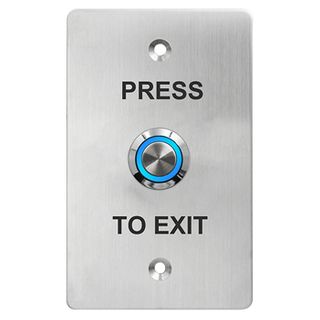 NETDIGITAL, Switch plate, Wall, Labelled "Press to Exit", Stainless steel, With stainless steel Blue illuminated push button, N/O and N/C contacts