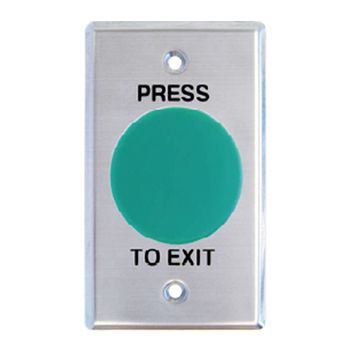 NETDIGITAL, Switch plate, Wall, Labelled "Press to Exit", Stainless steel, With green mushroom head push button, N/O and N/C contacts