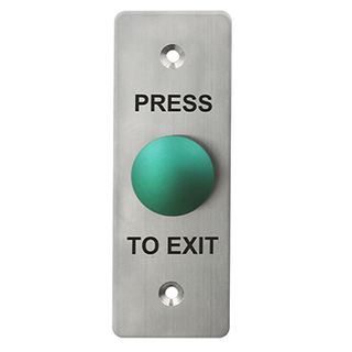 NETDIGITAL, Switch plate, Wall, Labelled "Press to Exit", Architrave, Stainless steel, With green low profile mushroom head push button, N/O and N/C contacts, 22mm Dia Hole