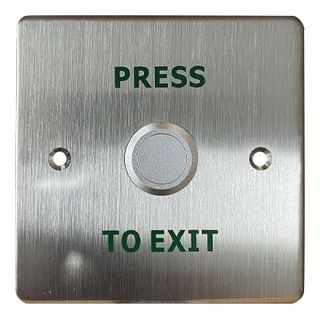 NETDIGITAL, European Switch plate, Wall, Labelled "Press to Exit", Stainless steel, suits CP32SMB/PTE surface box, N/O and N/C contacts.