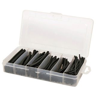 NETDIGITAL, Heat shrink tubing pack, 160 piece, Black only, 100mm Length, Assorted Diameters, 2:1 shrink ratio, comes in carry case