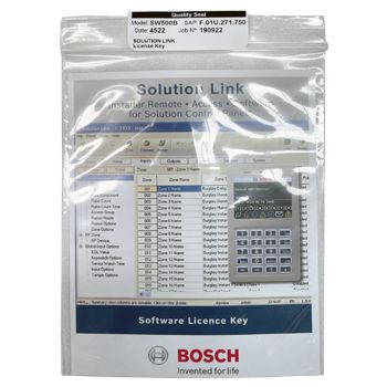 BOSCH, Solution Link, RAS programming software licence x 3. Software available via Download, suits Solution 6000, 6000-IP, 144, 64, 16+, 16i panels.