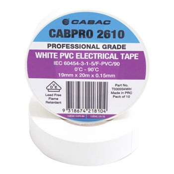 NETDIGITAL, PVC insulation tape, 18mm width, 20m roll, White, Pack of 10