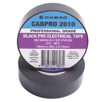 NETDIGITAL, PVC insulation tape, 18mm width, 20m roll, Black, Pack of 10