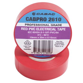 NETDIGITAL, PVC insulation tape, 18mm width, 20m roll, Red, Pack of 10