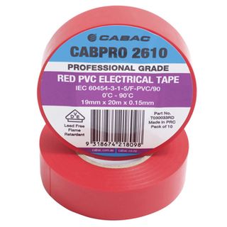 NETDIGITAL, PVC insulation tape, 18mm width, 20m roll, Red, Pack of 10