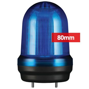 QLIGHT, MFL Series LED signal light, 80mm, BLUE colour, Four modes (Steady/Flashing/Strobing/Simulated Revolving), IP65, Built-in 80dB Max sounder, 3 bolt mounting, Optional mounts,