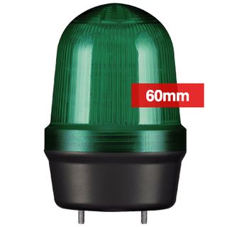QLIGHT, MFL Series LED signal light, 60mm, GREEN colour, Four modes (Steady/Flashing/Strobing/Simulated Revolving), IP65, Built-in 80dB Max sounder, 3 bolt mounting, Optional mounts,