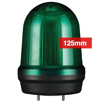 QLIGHT, MFL Series LED signal light, 125mm, GREEN colour, Four modes (Steady/Flashing/Strobing/Simulated Revolving), IP65, Built-in 80dB Max sounder, 3 bolt mounting, Optional mounts,