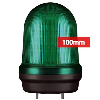 QLIGHT, MFL Series LED signal light, 100mm, GREEN colour, Four modes (Steady/Flashing/Strobing/Simulated Revolving), IP65, Built-in 80dB Max sounder, 3 bolt mounting, Optional mounts,
