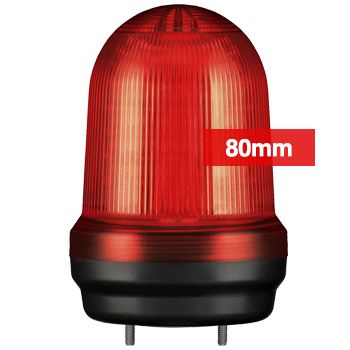 QLIGHT, MFL Series LED signal light, 80mm, RED colour, Four modes (Steady/Flashing/Strobing/Simulated Revolving), IP65, Built-in 80dB Max sounder, 3 bolt mounting, Optional mounts,