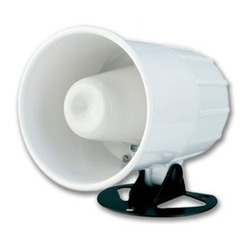 NETDIGITAL, Reflex horn speaker or 12v Siren, High powered, White, Includes mounting base, Separate tails for either 8 ohm or 12V DC operation