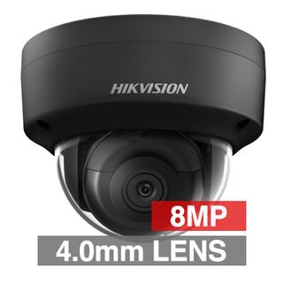 HIKVISION, 8MP HD-IP Outdoor Vandal Dome camera, Black, 4.0mm fixed lens, 30m IR, WDR, Day/Night (ICR), 1/2.5" CMOS, H.265/H.265+, IP67, IK10, Tri-axis, 12V DC/PoE