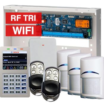 BOSCH, Solution 6000, Wireless alarm kit, Inc CC610PB panel, CP737B Wifi Prox LCD keypad, 3x RFDL-11 wireless Tritech detectors, RFRC-STR2 Radion receiver, 2x HCT4UL transmitters