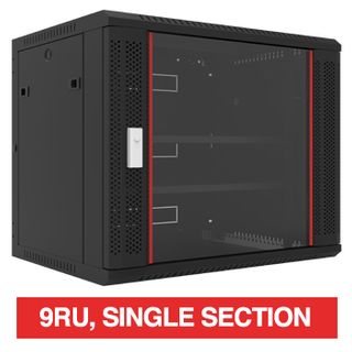 PSS, 9RU 19" Rack Cabinet, Wall mount, 600(W) x 500(H) x 450(D)mm, With glass door and front vent,  Dark grey powder coated finish, 60kg load capacity