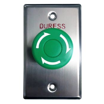 NETDIGITAL, Switch plate, Wall, Labelled "Duress", Stainless steel, With green twist to release push button, N/O and N/C contacts