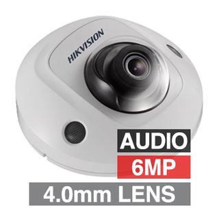 HIKVISION, 6MP HD-IP Outdoor Mini Dome camera, White, 4.0mm fixed lens, 10m IR, WDR, Day/Night (ICR), 1/2.9" CMOS, H.265/H.265+, IP67, IK08 Tri-axis, Audio, 12V DC/PoE