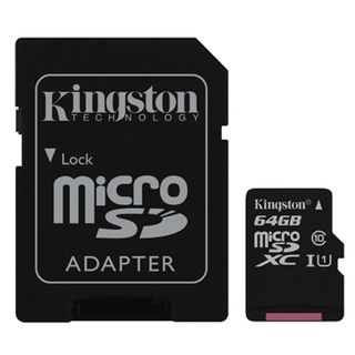 KINGSTON, 64GB MicroSD SDHC/SDXC, Class 10, Read 10MB/s, with standard SD adaptor.