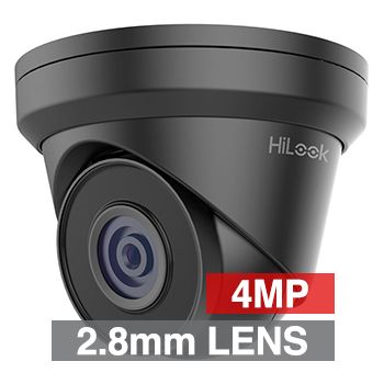 HILOOK, 4MP HD-IP Outdoor Turret camera, Metal, Black, 2.8mm fixed lens, 30m IR, 120dB WDR, Day/Night (ICR), 1/3" CMOS, H.265/H.265+, IP67, Tri-axis, 12V DC/PoE