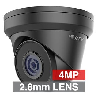 HILOOK, 4MP HD-IP Outdoor Turret camera, Metal, Black, 2.8mm fixed lens, 30m IR, 120dB WDR, Day/Night (ICR), 1/3" CMOS, H.265/H.265+, IP67, Tri-axis, 12V DC/PoE