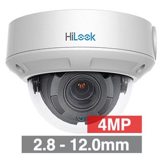 HILOOK, 4MP HD-IP Outdoor Vandal Dome camera, White, 2.8-12.0mm motorised zoom lens, 30m IR, 120dB WDR, Day/Night (ICR), 1/3" CMOS, H.265/H.265+, SD card slot, IP67, IK10, Tri-axis, 12V DC/PoE
