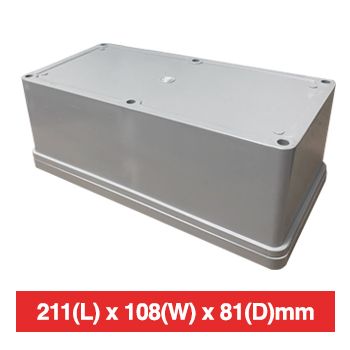 NETDIGITAL, Plastic Enclosure, Grey, 211(L) x 108(W) x 81(D)mm (internal measurements), IP56, screw down lid.