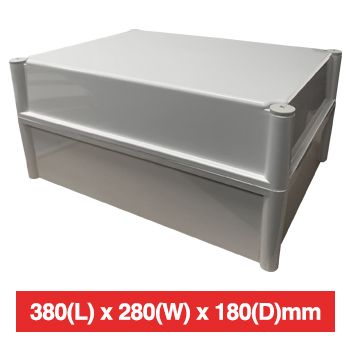 NETDIGITAL, Plastic Enclosure, Grey, 380(L) x 280(W) x 180(D)mm (internal measurements), IP66, screw down lid.