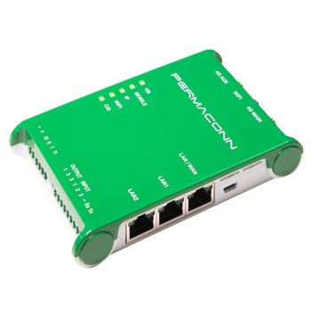 PERMACONN, IP communicator, (Optus & Telstra 4G), Dual SIM + IP comms, 3 x LAN connections, WIFI hotspot (2.4GHz), 3 inputs + 3 outputs, 10 - 15V DC, 0.35A (max)/13.8V DC