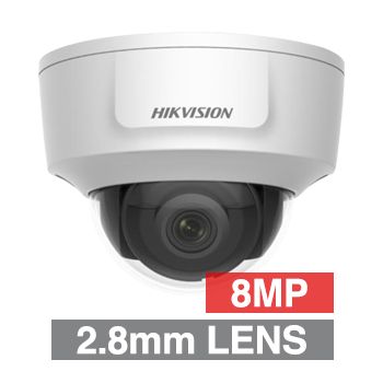 HIKVISION, 8MP HD-IP Vandal Dome camera with HDMI output, White, 2.8mm fixed lens, 30m IR, WDR, Day/Night (ICR), 1/2.5" CMOS, H.265/H.265+, IP42, IK10, Tri-axis, 12V DC/PoE HMDI OUT