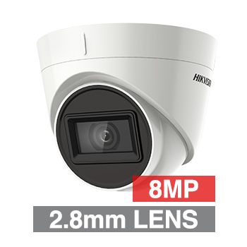 HIKVISION, 8MP Analogue HD outdoor Turret camera, White, 2.8mm fixed lens, TVI/AHD/CVI/CVBS, 60m IR, 130dB WDR, Day/Night (ICR), IP67, Tri-axis, 12V DC