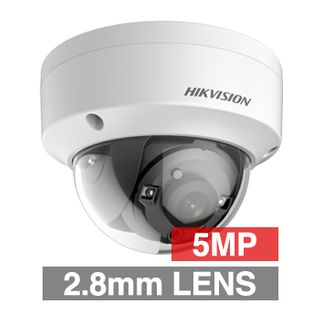 HIKVISION, 5MP Analogue HD outdoor Vandal Dome camera, White, 2.8mm fixed lens, TVI/AHD/CVI/CVBS, 30m IR, 130dB WDR, Day/Night (ICR), IP67, IK10, Tri-axis, 12V DC