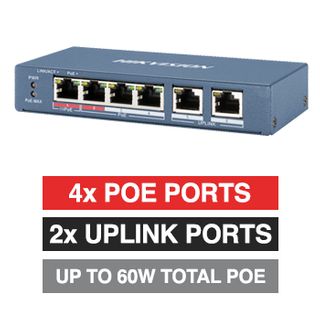 HIKVISION, 4 Port Ethernet POE network switch, Non-managed, 4x 10/100Mbps PoE ports,2x 10/100Mbps Uplink port, Max port output 60W power, Total POE power up to 60W, IEEE802.3af/at