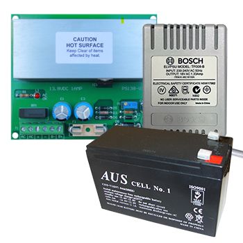 NETDIGITAL, battery backup power supply kit, includes 13.8V DC 1 Amp Power Supply PCB with variable voltage adjustment & fuse protection. Comes with plug pack & 7ah battery.
