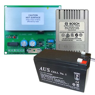 NETDIGITAL, battery backup power supply kit, includes 13.8V DC 1 Amp Power Supply PCB with variable voltage adjustment & fuse protection. Comes with plug pack & 7ah battery.