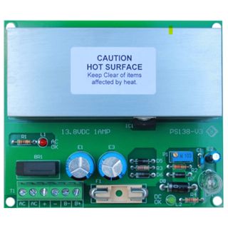 NETDIGITAL, 13.8V DC 1 Amp Power Supply module, battery charge output, Variable voltage adjustment, Fuse protection, requires 16V AC plug pack