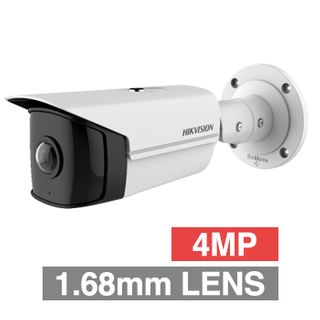 HIKVISION, 4MP Ultra Wide HD-IP Bullet camera, White, 1.68mm fixed lens, 10m IR, 180 Degree view, Day/Night (ICR), 1/2.7" CMOS, H.265/H.265+, IP6712V DC/PoE