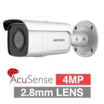 HIKVISION, 4MP AcuSense G2 HD-IP outdoor Bullet camera, White, 2.8mm fixed lens, 60m IR, WDR, 1/2.7” CMOS, H.265+, IP67, Tri-axis, 12V DC/POE