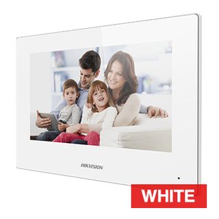 HIKVISION, 2nd Gen, Room station, 7" IPS Touchscreen 1024x600, Hands free, 8CH alarm inputs, Call tone mute with indicator, White, Max 32GB SD, 12V DC, POE, WIFI.