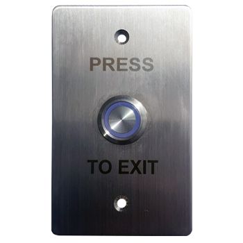 NETDIGITAL, Switch plate, Wall, Stainless steel, Labelled "Press to Exit", With stainless steel illuminated blue 22mm push button, N/O, N/C contacts, 12V DC